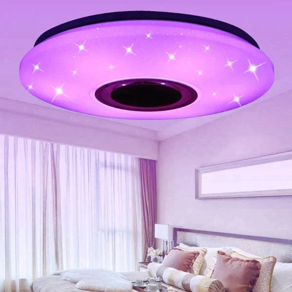 36W Rgb Flush Mount Round Starlight Music Led Ceiling Light Lamp With Bluetooth Speaker, Dimmable Color Changing Light Fixture