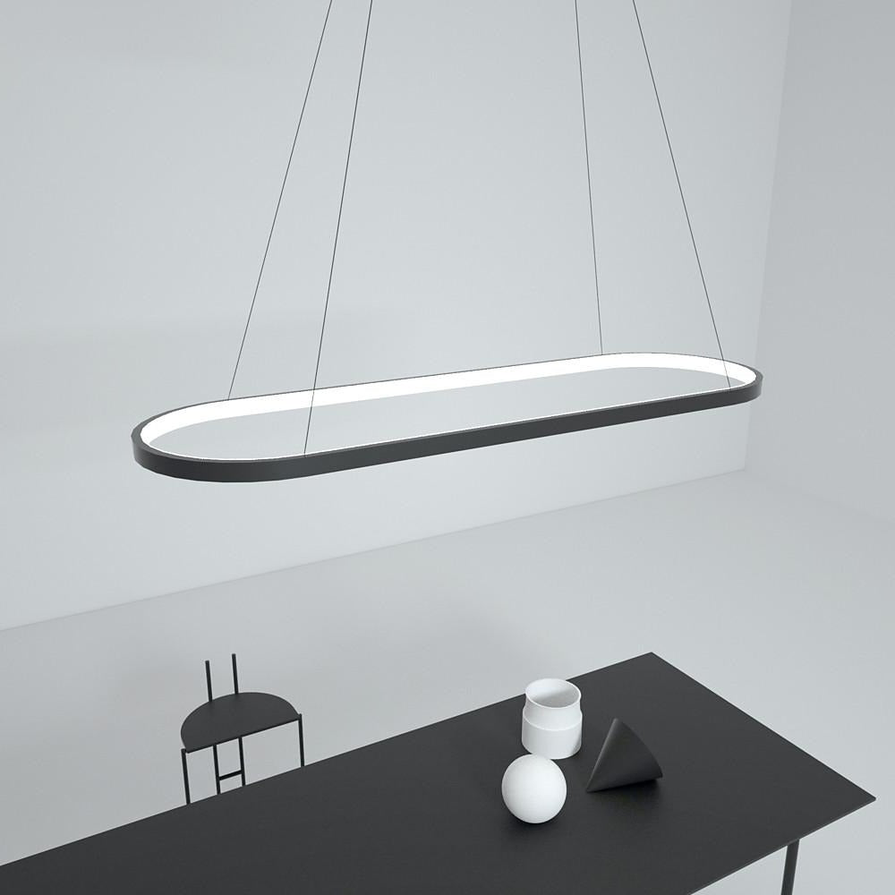 LED Oval Modern Black Pendant Light with Remote Control – Artistic Ceiling Fixture