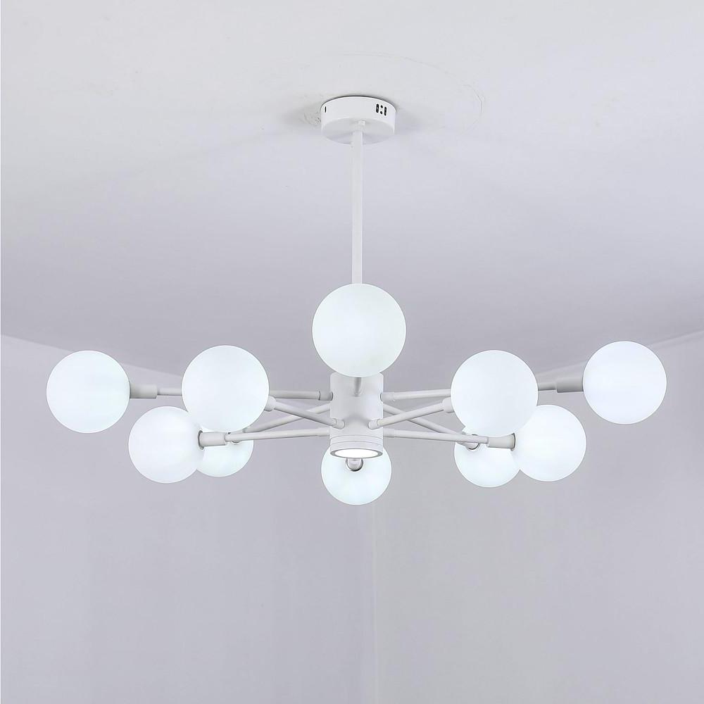 10-Light Glass LED White Contemporary Chandelier Pendant Light