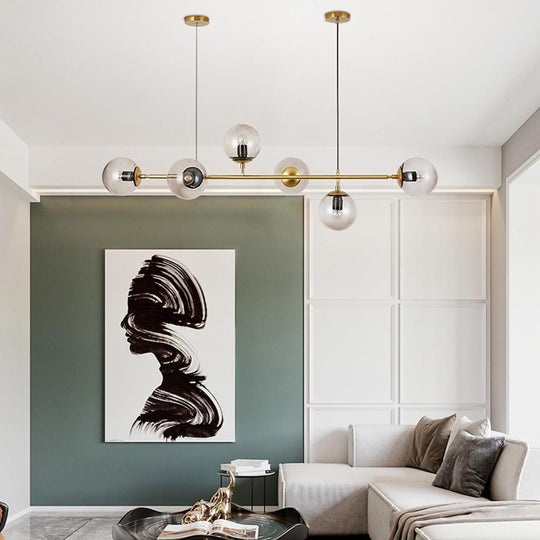 Nordic Linear Glass Globe Chandelier with 4/6 Lights
