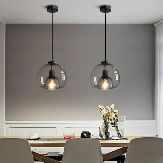 Vintage Smoked Glass Metal Pendant Light