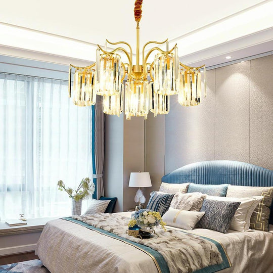 Classical Gold Crystal LED Chandelier with Copper and Glass Accents