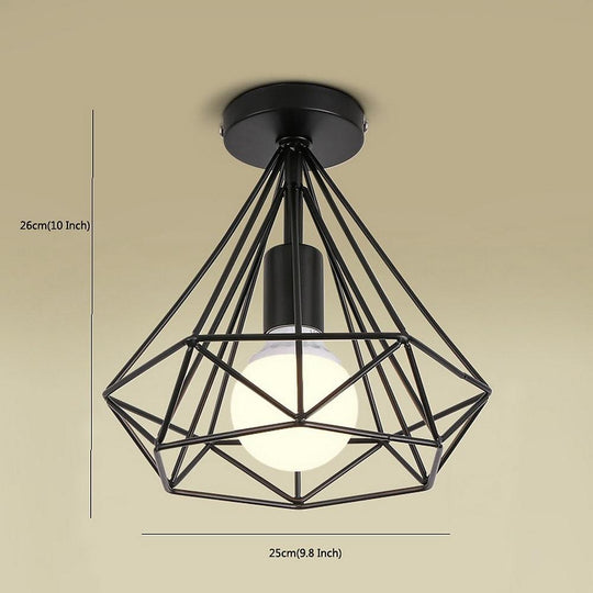 1-Light Mini Geometric Caged LED Flush Mount Ceiling Light – Retro Style