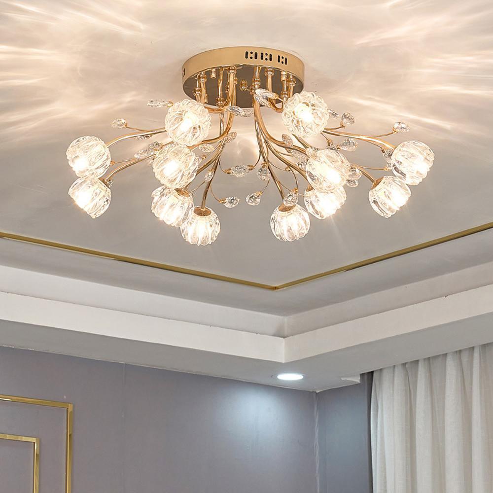 Globe Glass Crystal Cluster LED Flush Mount Ceiling Light