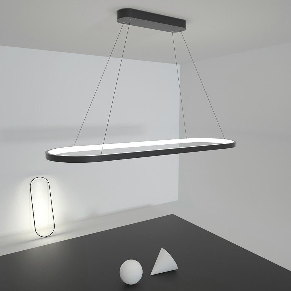 LED Oval Modern Black Pendant Light with Remote Control – Artistic Ceiling Fixture