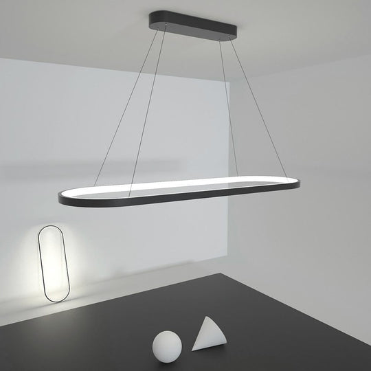 LED Oval Modern Black Pendant Light with Remote Control – Artistic Ceiling Fixture
