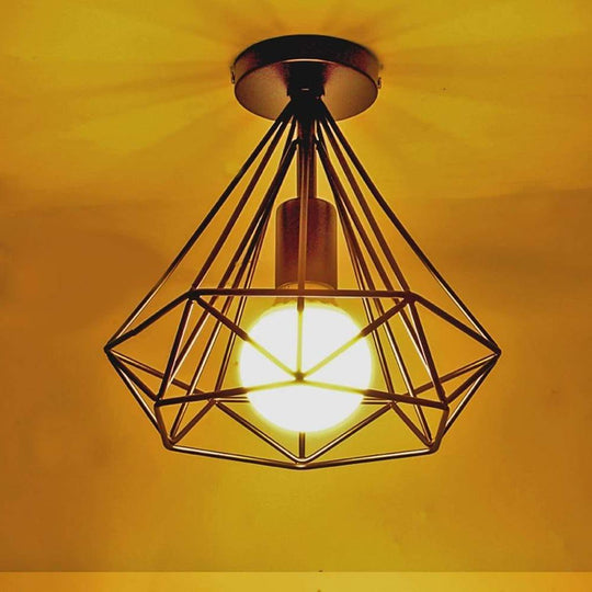 1-Light Mini Geometric Caged LED Flush Mount Ceiling Light – Retro Style