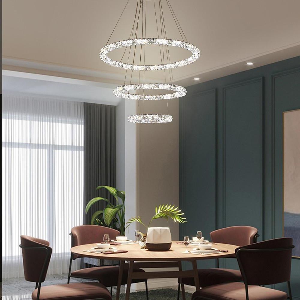 3/4-Light Tiered Crystal Ring LED Chandelier – Modern Luxury Pendant Light