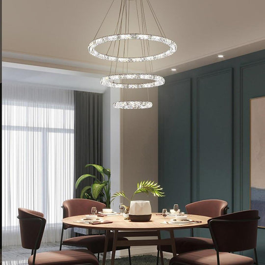3/4-Light Tiered Crystal Ring LED Chandelier – Modern Luxury Pendant Light