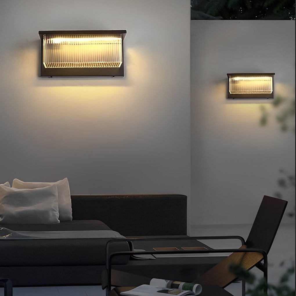 Rectangular Striped Acrylic Solar Wall Lights – Modern Black Outdoor Lighting
