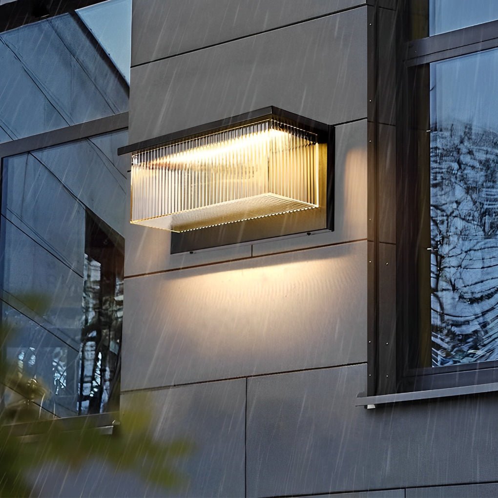 Rectangular Striped Acrylic Solar Wall Lights – Modern Black Outdoor Lighting