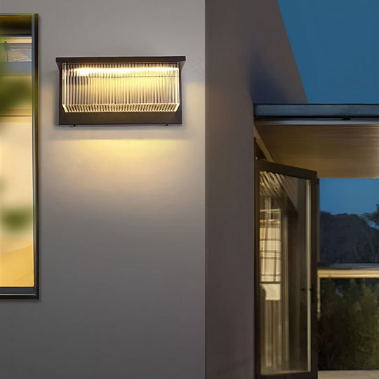 Rectangular Striped Acrylic Solar Wall Lights – Modern Black Outdoor Lighting