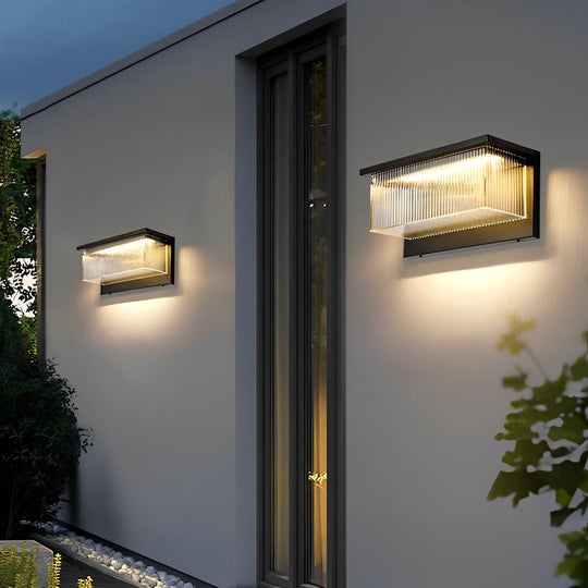 Rectangular Striped Acrylic Solar Wall Lights – Modern Black Outdoor Lighting