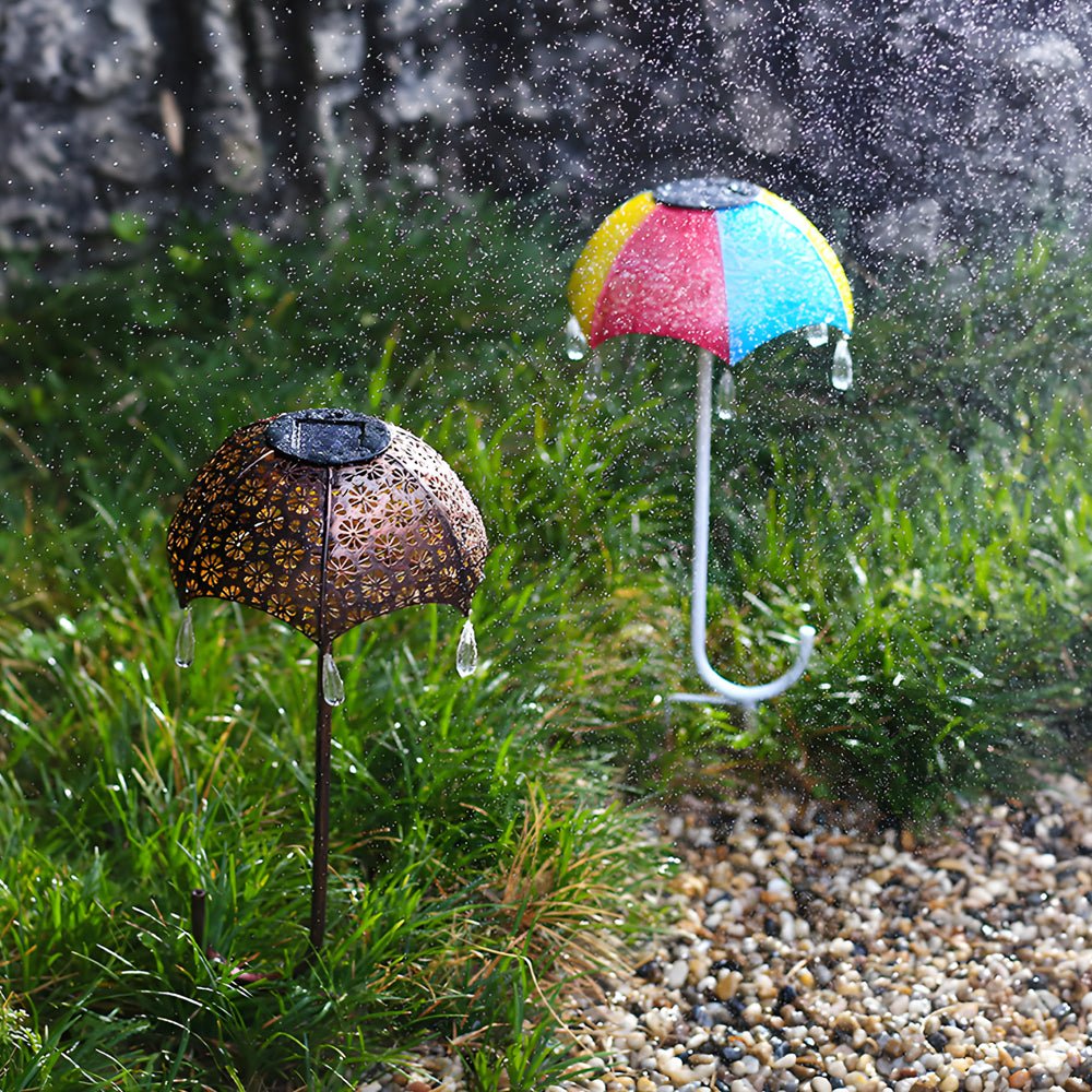 Retro Umbrella Solar Lights Colorful, Iron-Crafted Outdoor Pathway Lighting