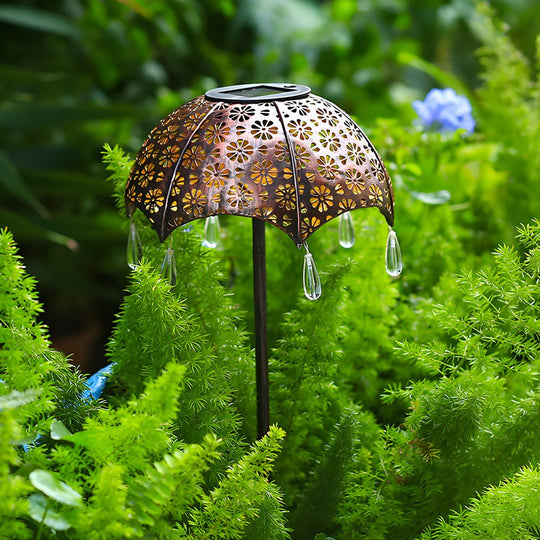 Retro Umbrella Solar Lights Colorful, Iron-Crafted Outdoor Pathway Lighting