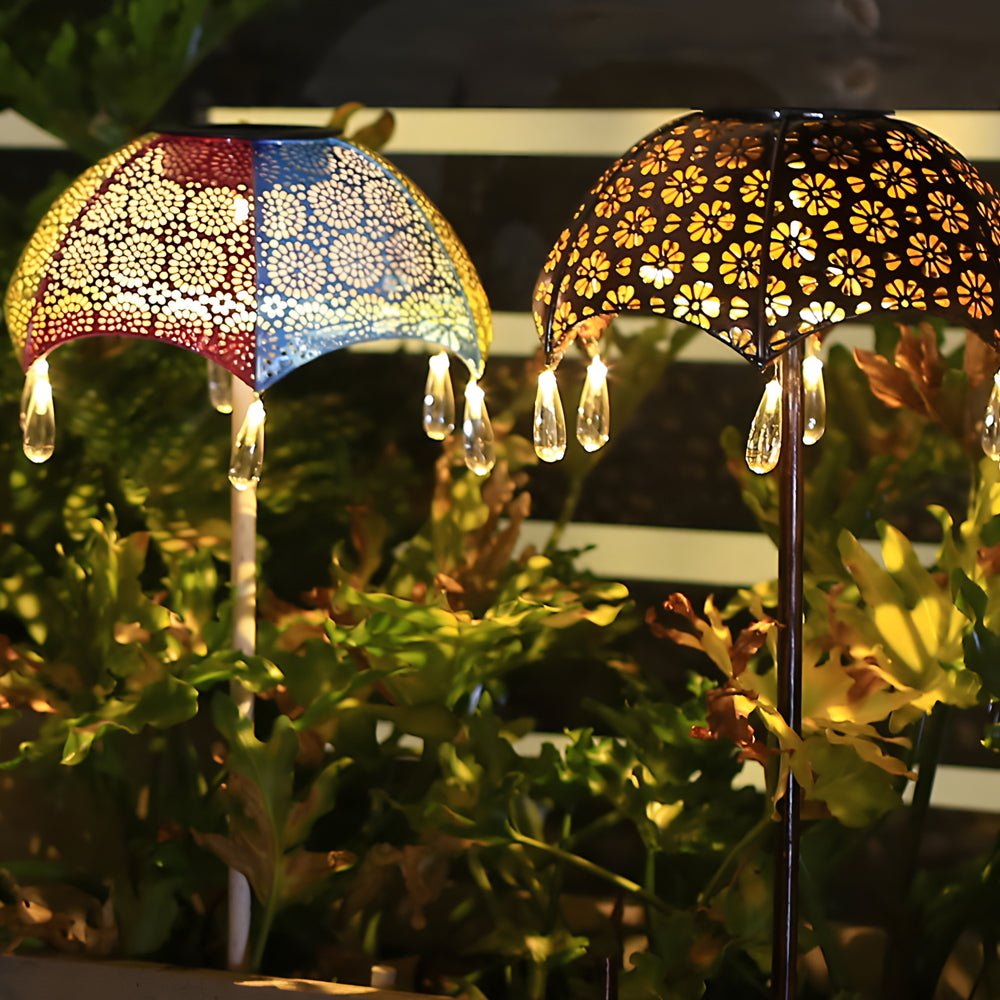 Retro Umbrella Solar Lights Colorful, Iron-Crafted Outdoor Pathway Lighting