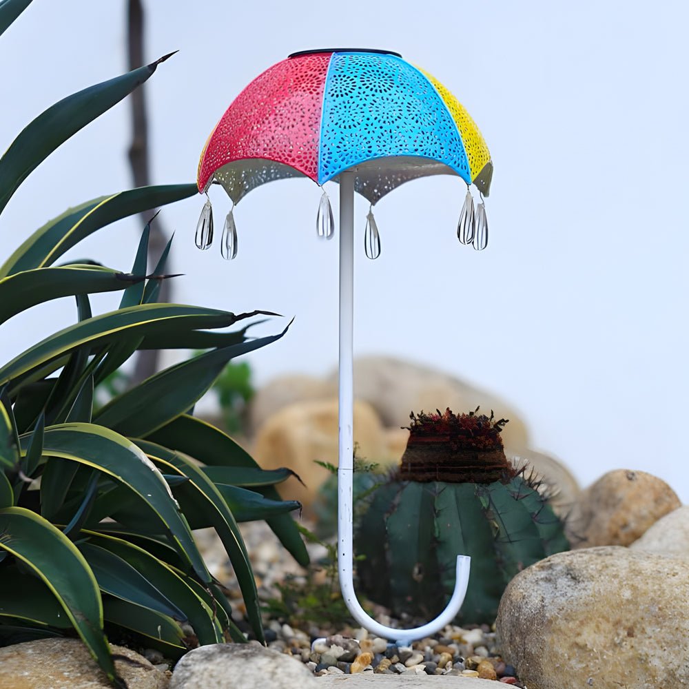 Retro Umbrella Solar Lights Colorful, Iron-Crafted Outdoor Pathway Lighting
