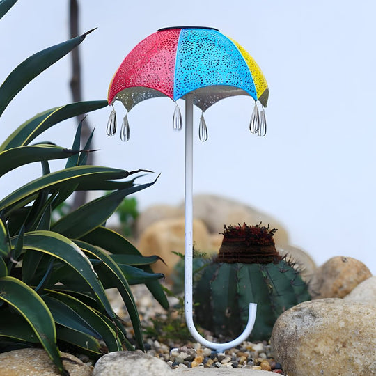 Retro Umbrella Solar Lights Colorful, Iron-Crafted Outdoor Pathway Lighting