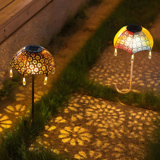 Retro Umbrella Solar Lights Colorful, Iron-Crafted Outdoor Pathway Lighting