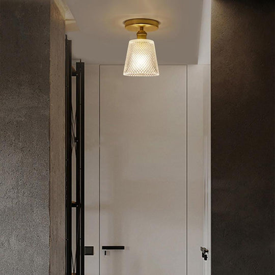 Lantern Modern Glass Copper Flush Mount Ceiling Light
