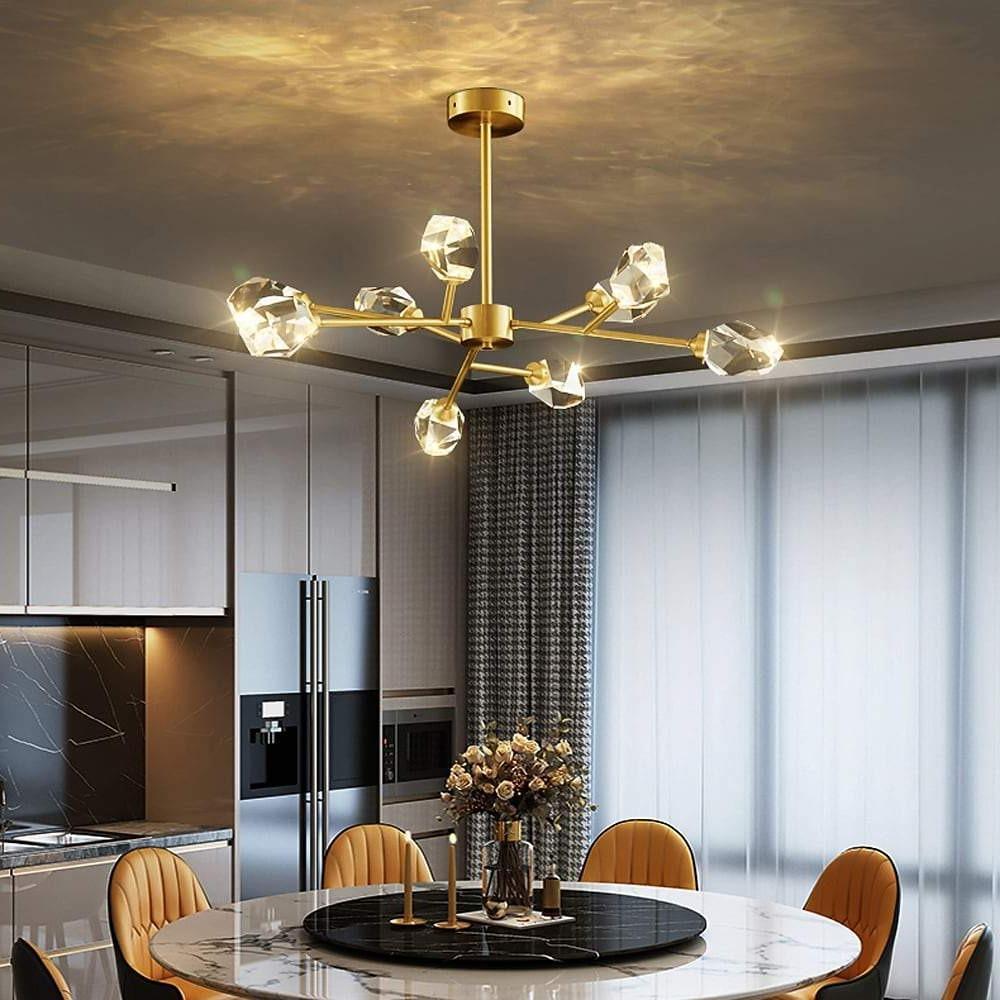 9-Light Sputnik Crystal Chandelier with Gold Finish