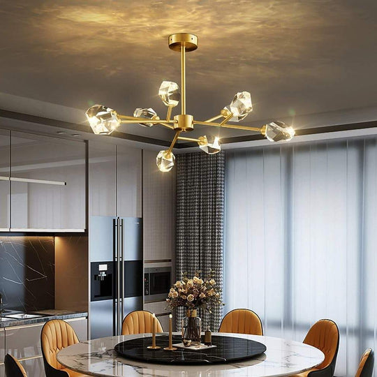 9-Light Sputnik Crystal Chandelier with Gold Finish