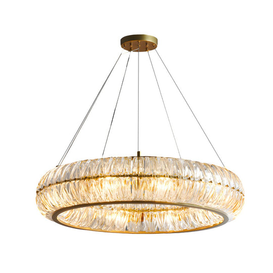 Round Glass Luxury 3 Step Dimming Simple Long Post Modern Chandelier