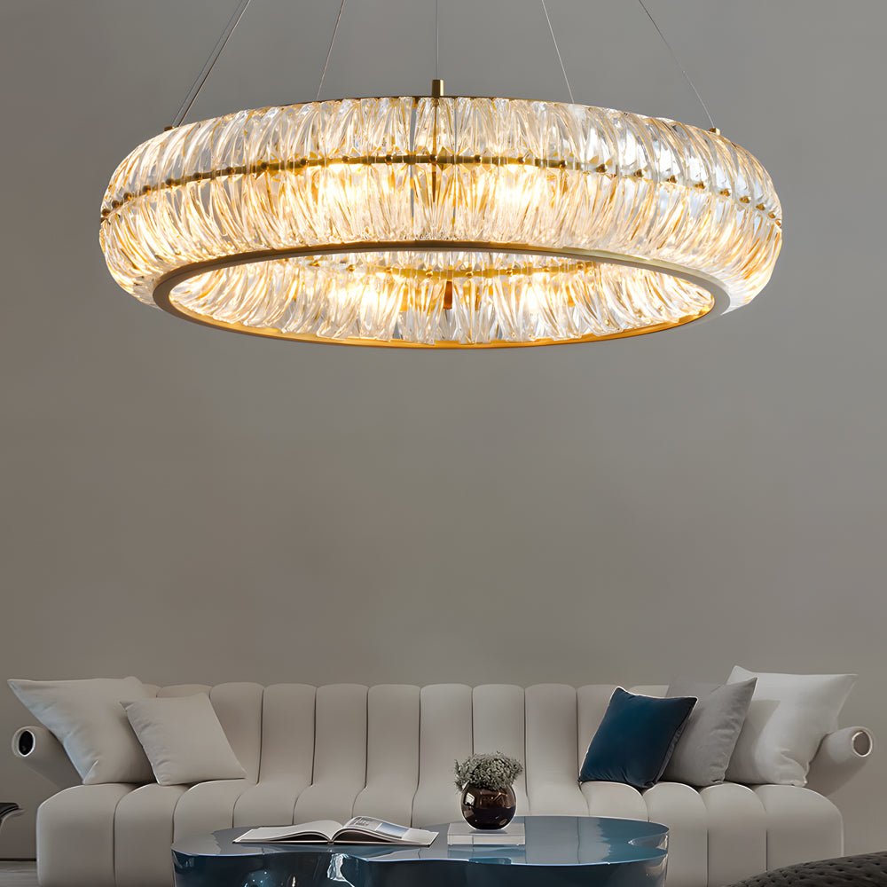 Round Glass Luxury 3 Step Dimming Simple Long Post Modern Chandelier