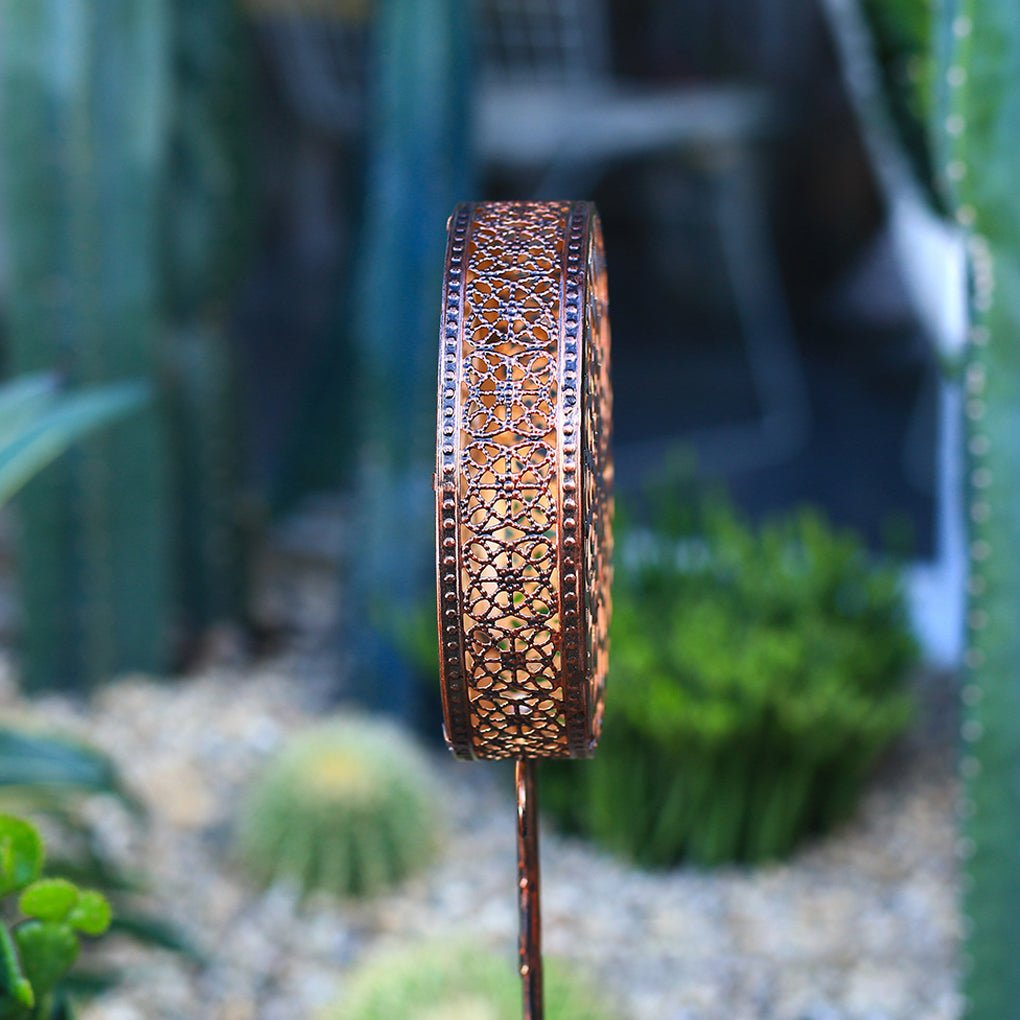 Round Iron Hollow Solar Lawn Lights with Flower Projection