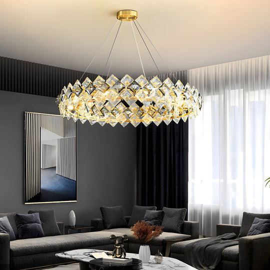 Round Luxury Long Crystal Copper Post Modern Chandelier Dining Room Lights