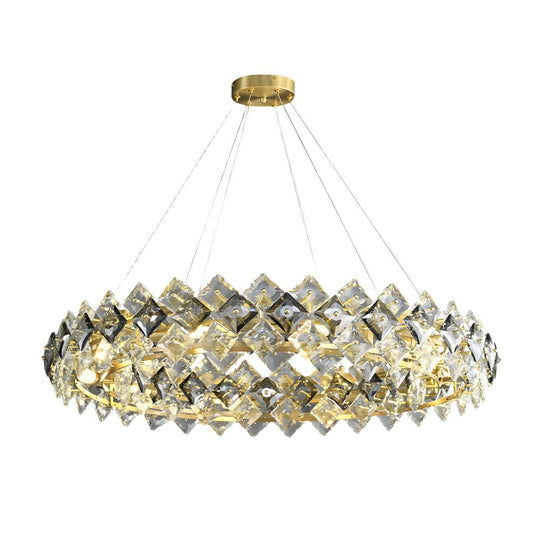 Round Luxury Long Crystal Copper Post Modern Chandelier Dining Room Lights