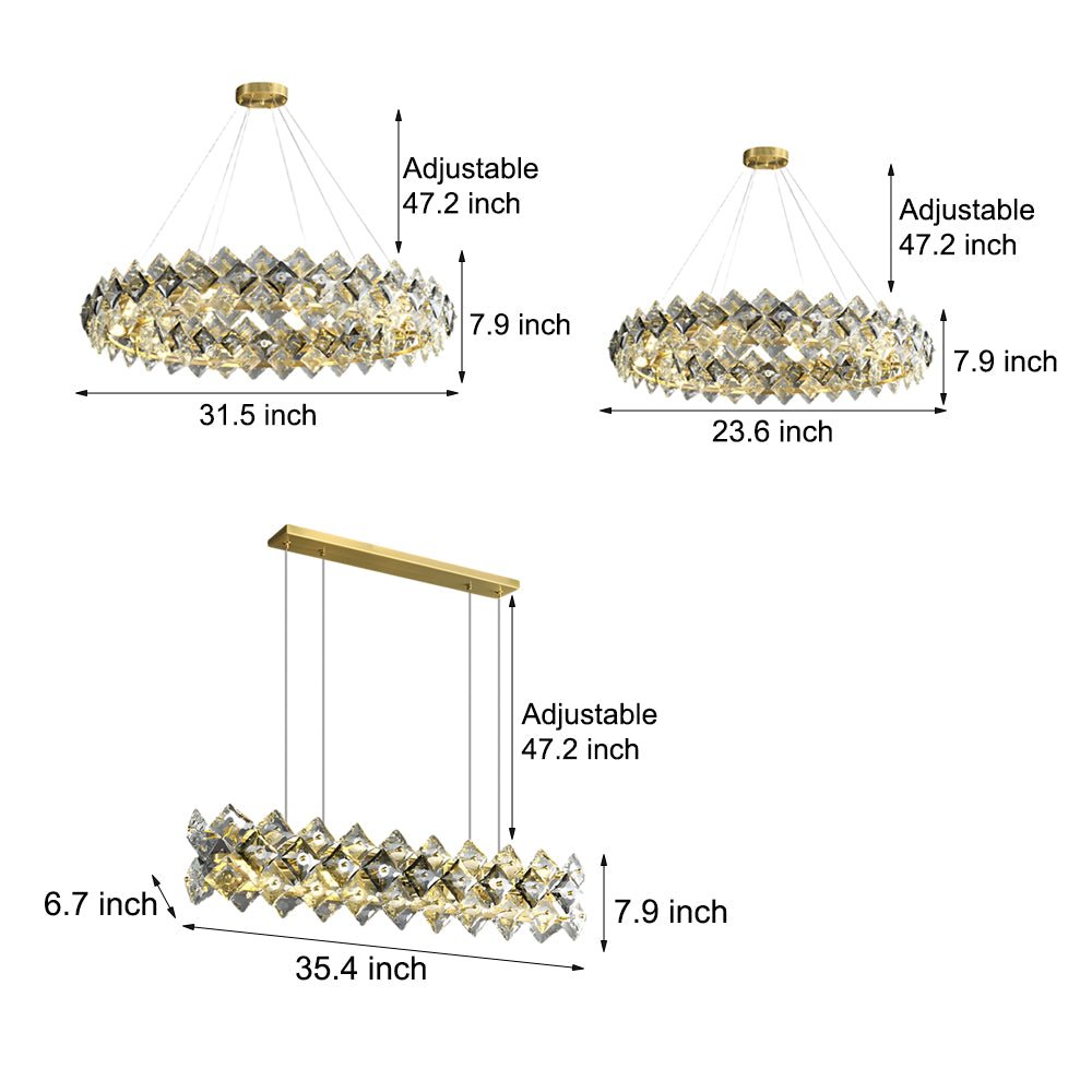 Round Luxury Long Crystal Copper Post Modern Chandelier Dining Room Lights