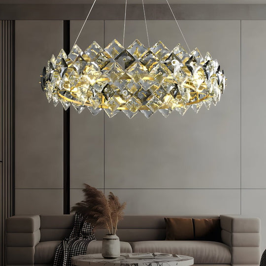 Round Luxury Long Crystal Copper Post Modern Chandelier Dining Room Lights