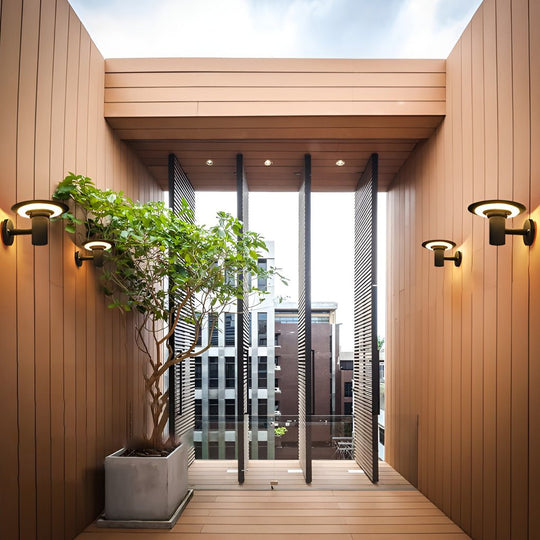 Round UFO-Shaped Solar LED Outdoor Wall Sconce Waterproof Light