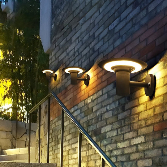 Round UFO-Shaped Solar LED Outdoor Wall Sconce Waterproof Light