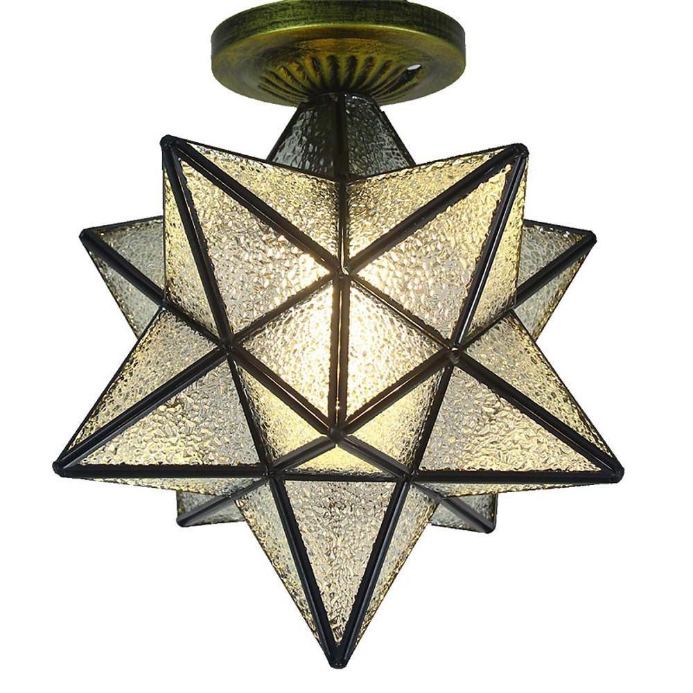 Geometric Multi Pointed Star Metal Glass Semi Flush Mount Ceiling Light