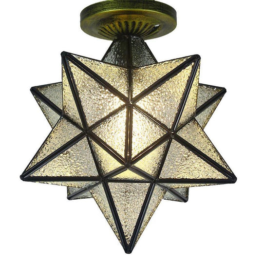 Geometric Multi Pointed Star Metal Glass Semi Flush Mount Ceiling Light