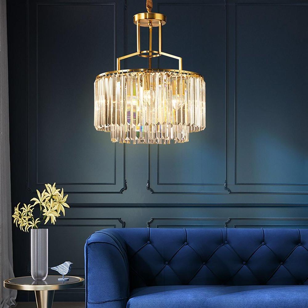 Round Crystal Copper LED Nordic Chandelier