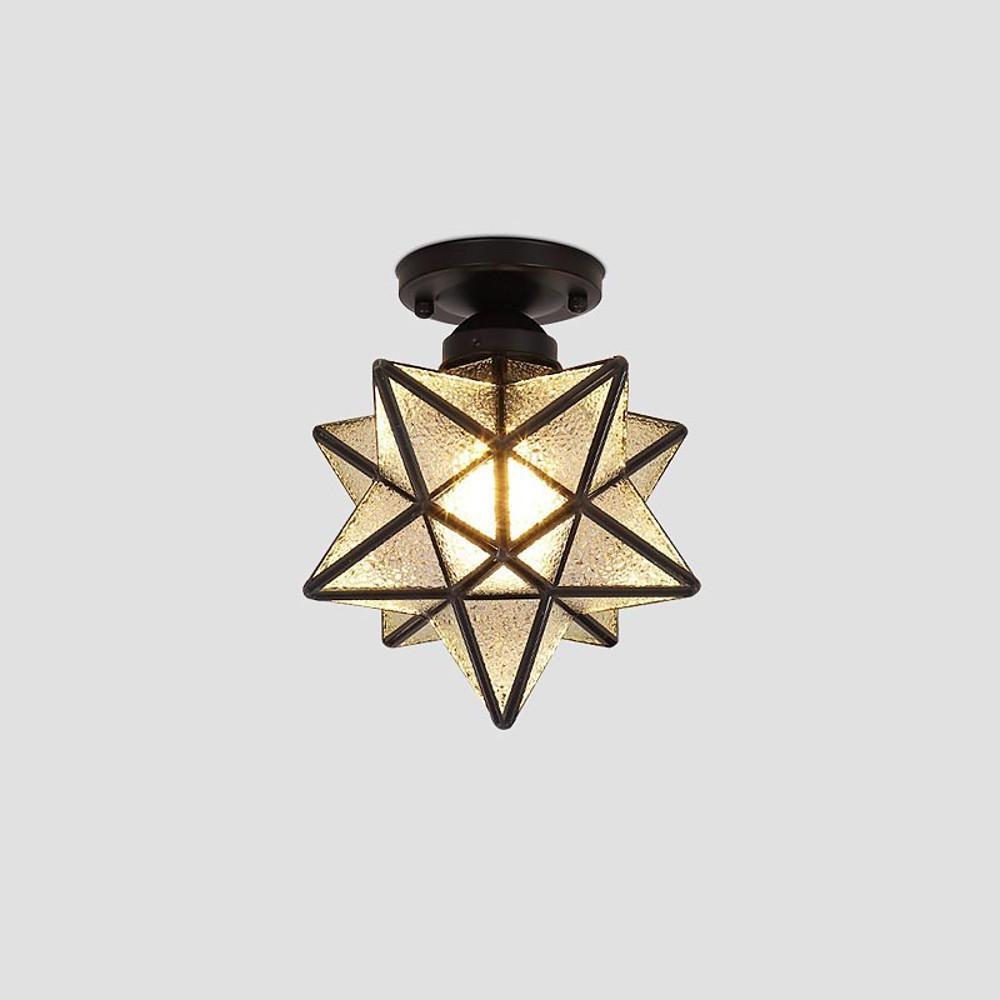 Geometric Multi Pointed Star Metal Glass Semi Flush Mount Ceiling Light