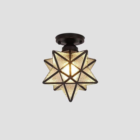 Geometric Multi Pointed Star Metal Glass Semi Flush Mount Ceiling Light