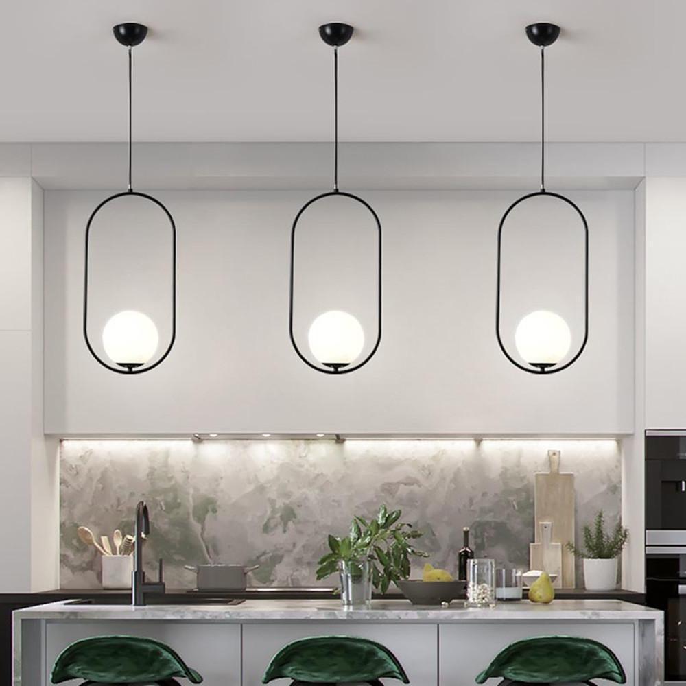 Rounded Rectangle Glass Globe LED Black Modern Pendant Light Island Light