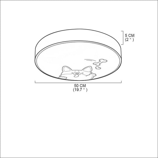 Circular Dog Image Flush Mount Drum LED Ceiling Light