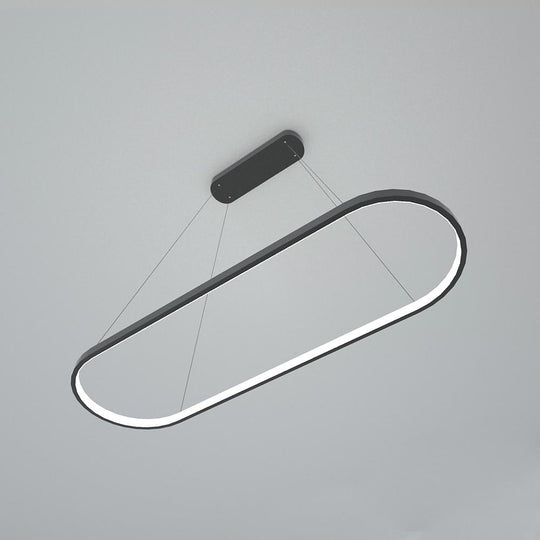 LED Oval Modern Black Pendant Light with Remote Control – Artistic Ceiling Fixture