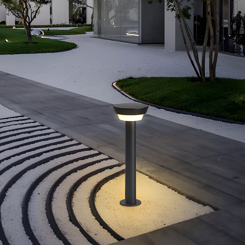 Sleek Modern Black Cylinder LED Solar Path Light with Adjustable Spike & Base