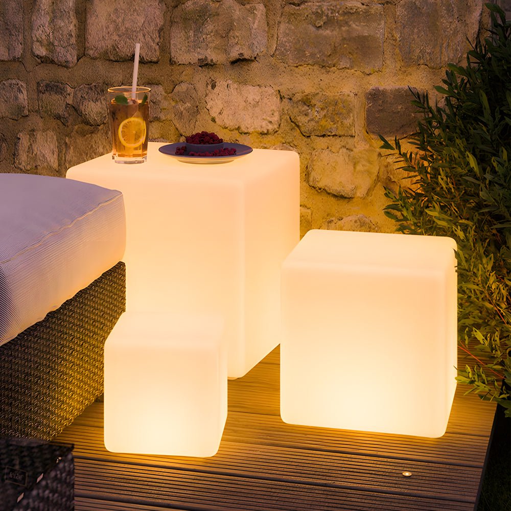 Solar-Powered Luminous LED Cube White Waterproof Outdoor Floor Light