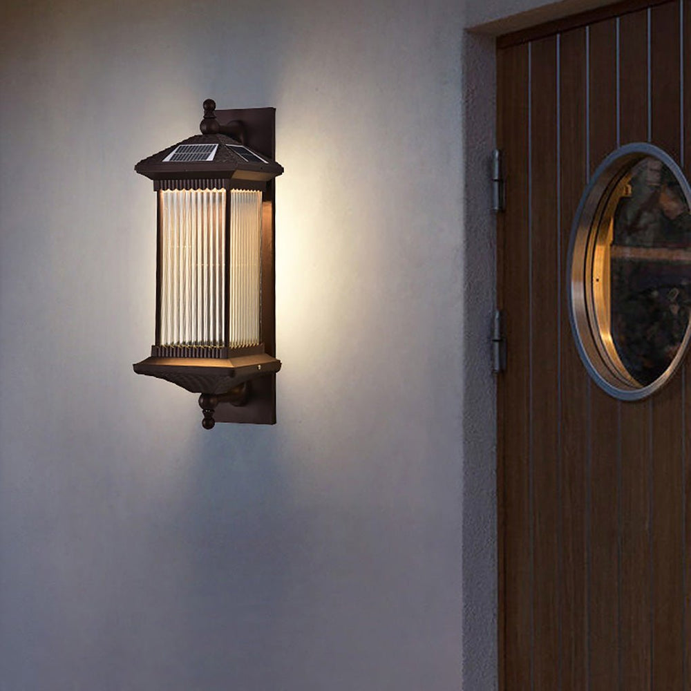 Vintage Striped Glass Shade IP55 Waterproof Retro Solar Wall Lights