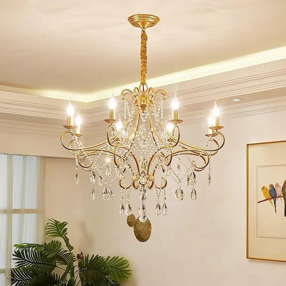 Vintage 8 Light Candle Chandelier with Crystal Accents