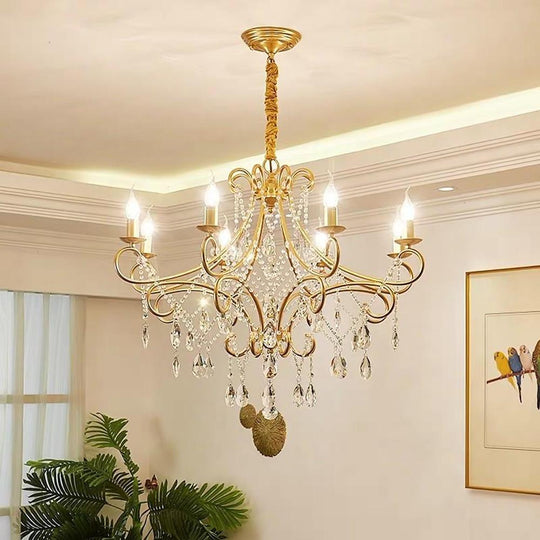 Vintage 8 Light Candle Chandelier with Crystal Accents