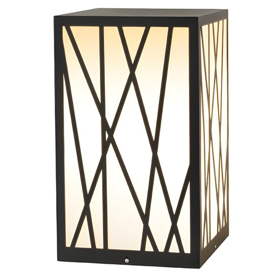 20W Square Solar LED Bollard Light with Modern Linear Lampshade