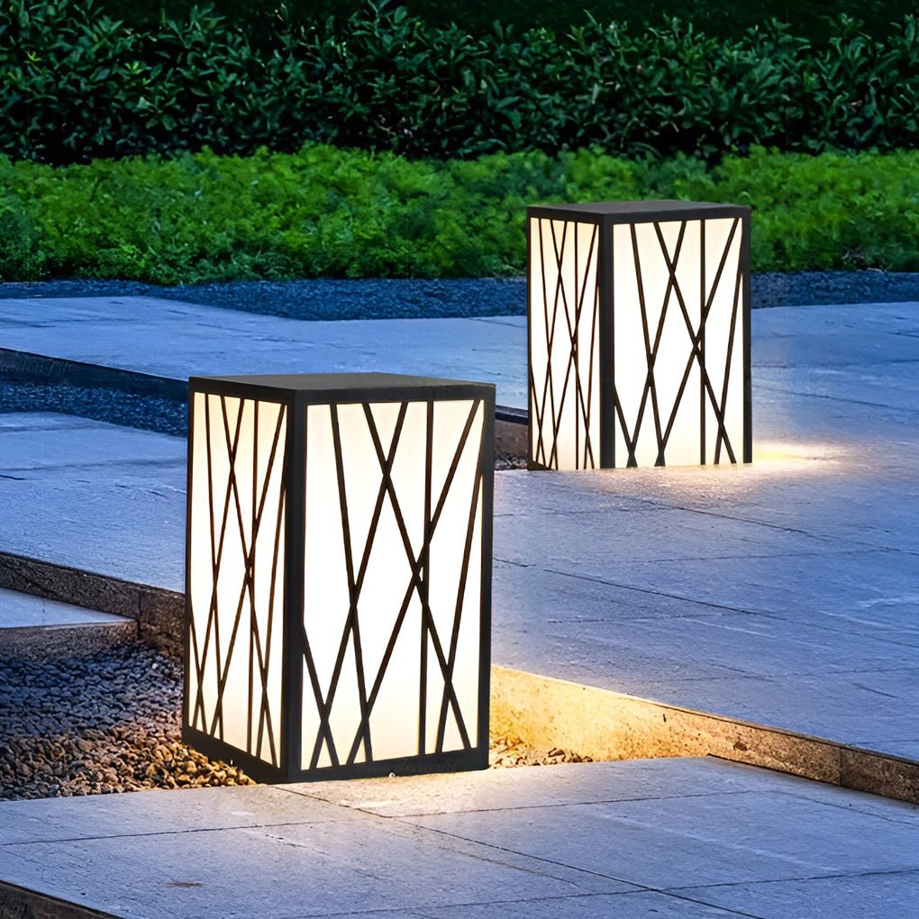 20W Square Solar LED Bollard Light with Modern Linear Lampshade